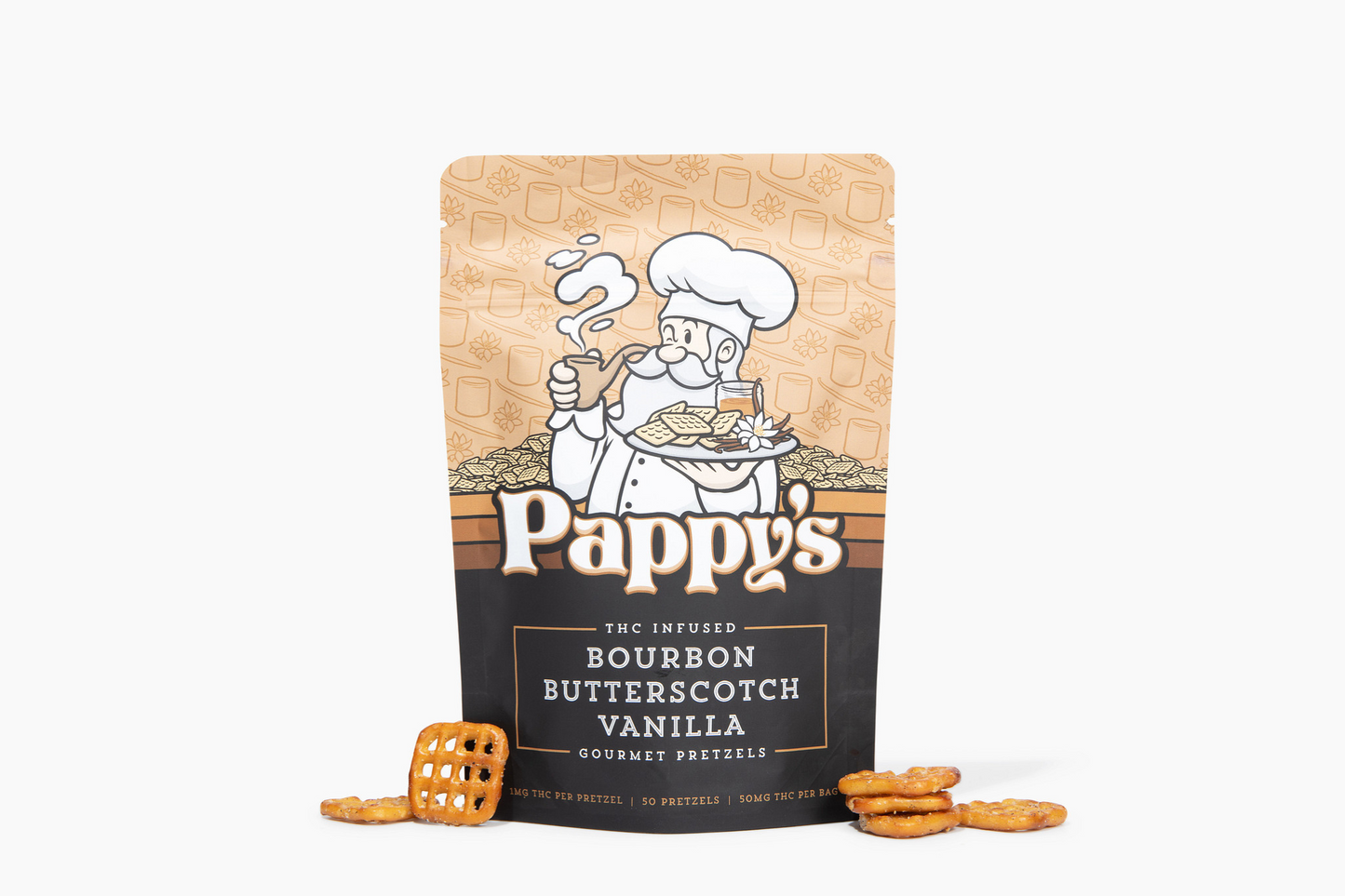 Pappy's Bourbon Butterscotch Vanilla Pretzels 50mg THC