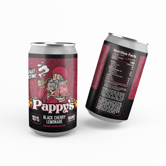 2 cans of Pappy's Black Cherry Lemonade Seltzer on white background
